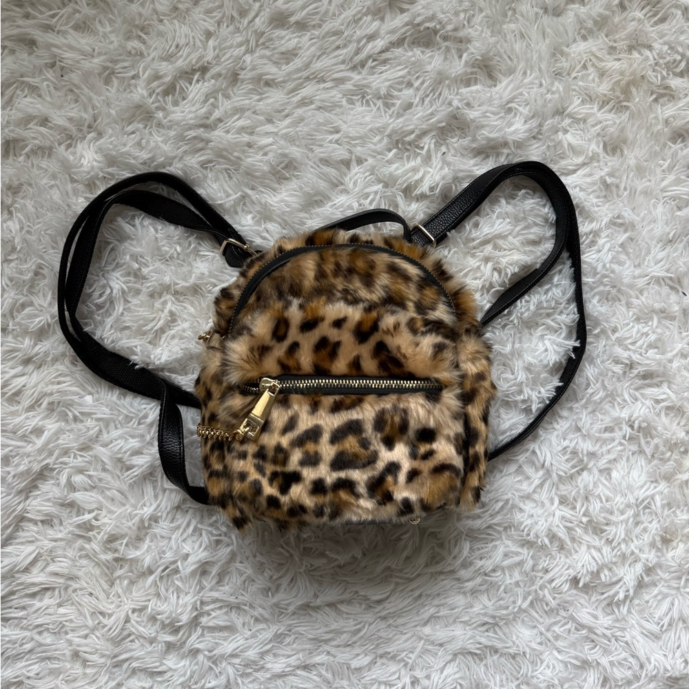 Leopard Print Faux Fur Mini Backpack